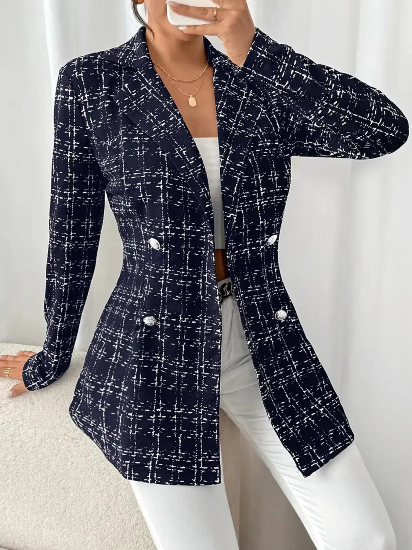 Tweed Double-Breasted Blazer - Thalia Chic