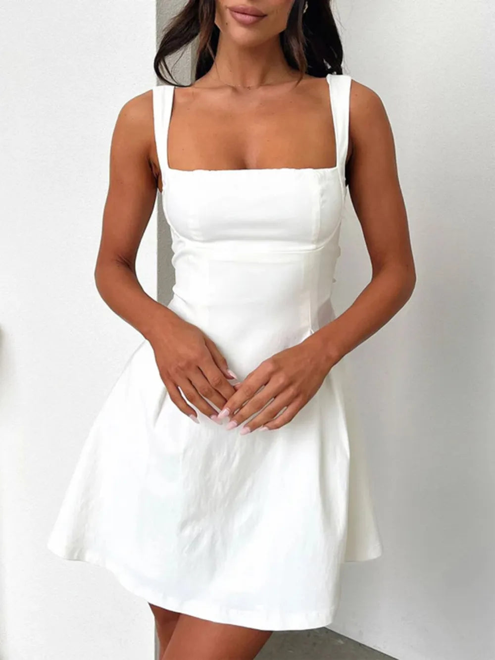 Devine Bow Back Square Neck Mini Dress - Thalia Chic