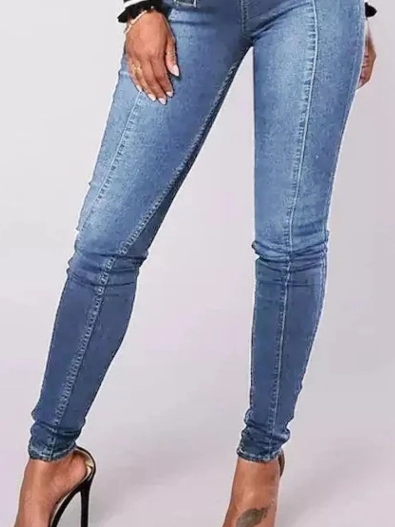 Full Size High-Waisted Double-Breasted Skinny Jeans Plus Size - Thalia Chic