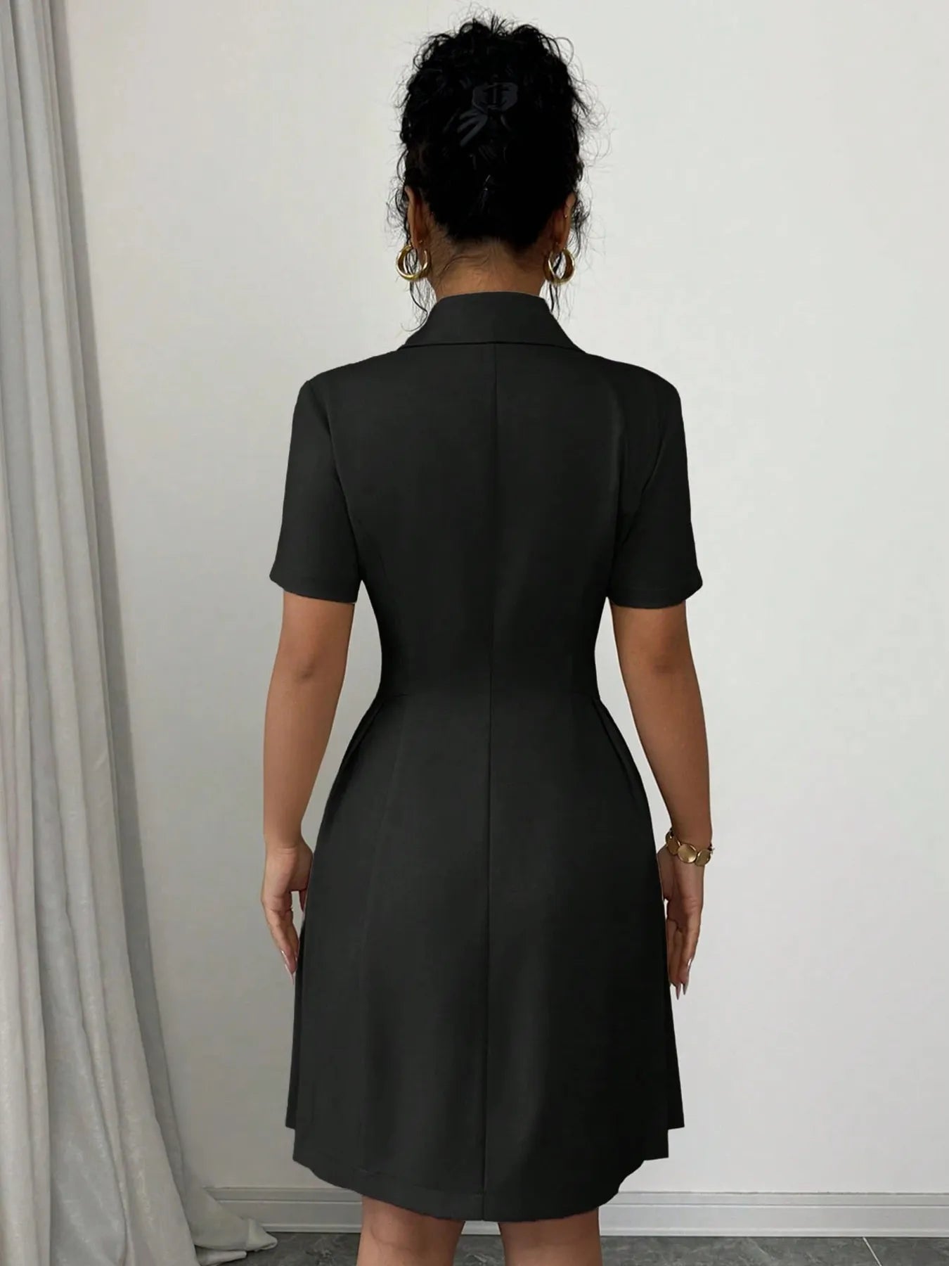 Double-Breasted Short Sleeve Dress - Thalia Chic