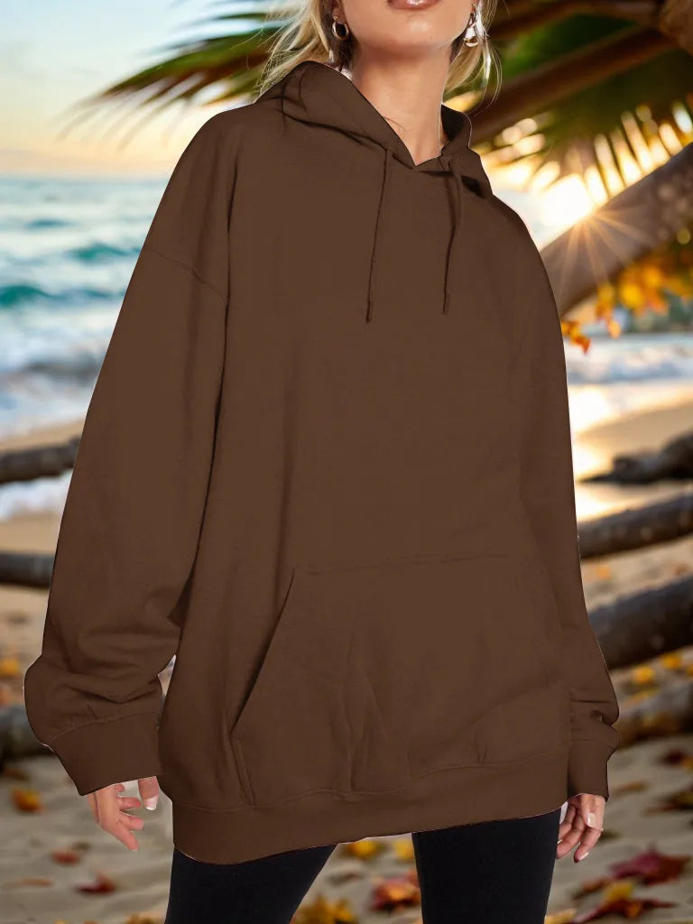Drawstring Dropped Shoulder Hoodie - Thalia Chic