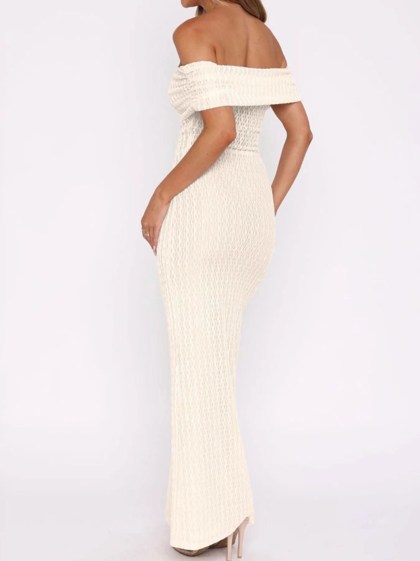 Off Shoulder Texture Maxi Dress - Thalia Chic