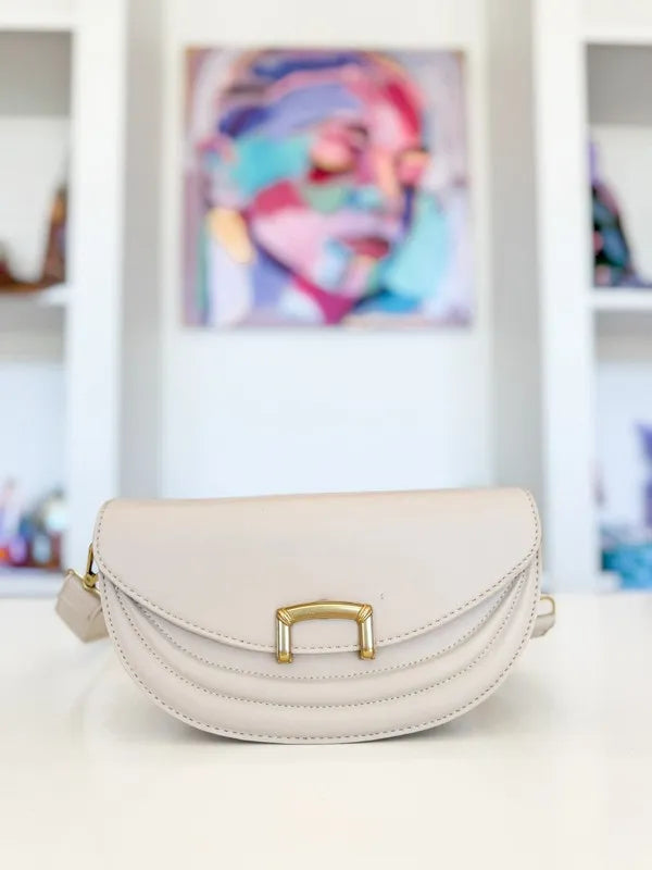 Fame Buckle Closure Crescent Faux Leather Crossbody Bag - Thalia Chic