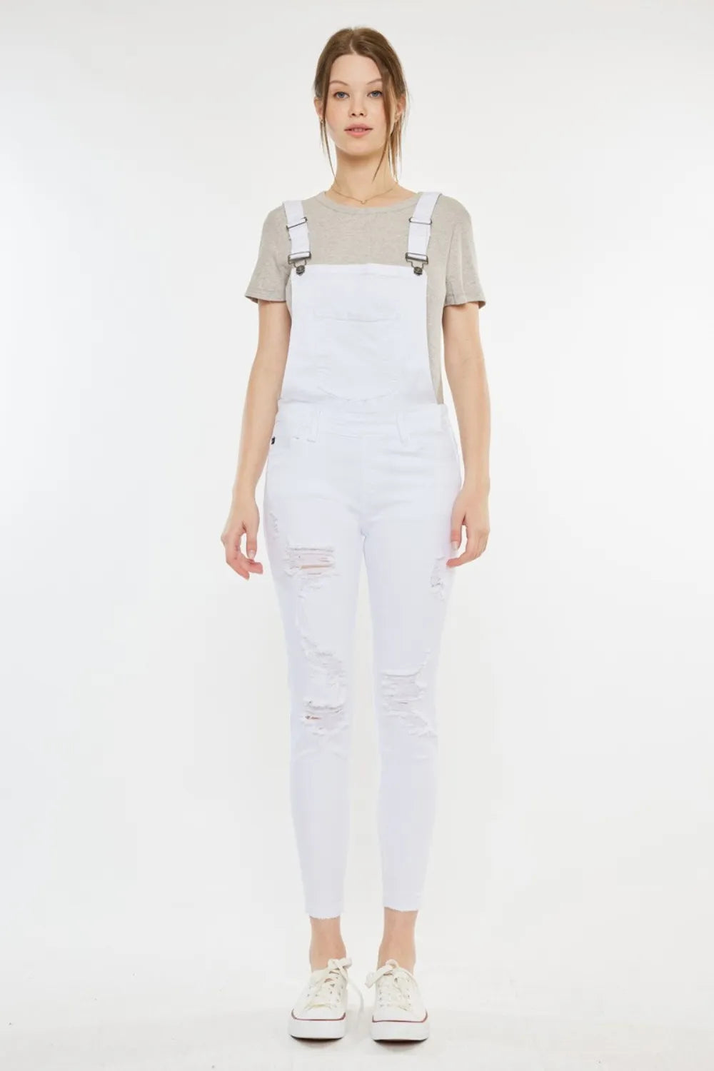 Kancan Distressed Skinny Denim Overalls - Thalia Chic