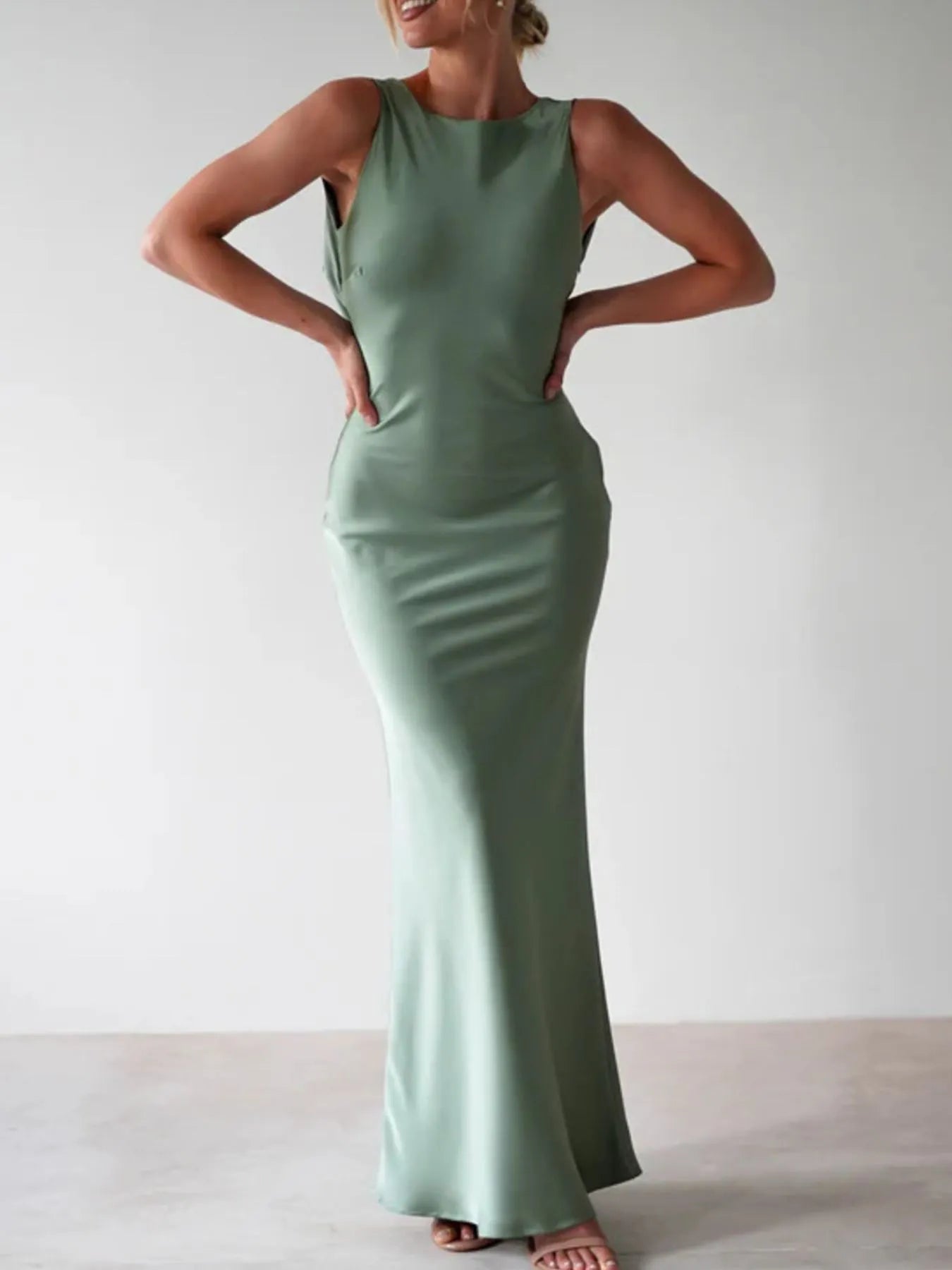 Satin Sleeveless Maxi Dress - Thalia Chic
