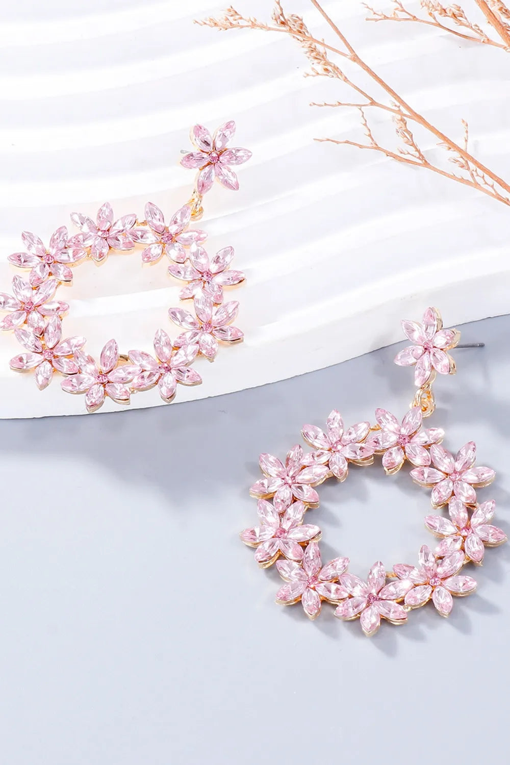 Rhinestone Flower Dangle Earrings - Thalia Chic