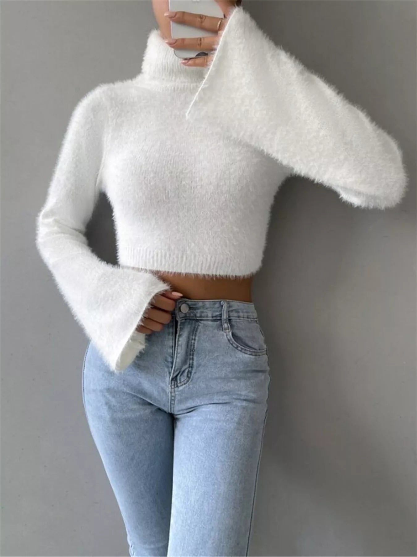 Turtleneck Flare Sleeve Sweater - Thalia Chic