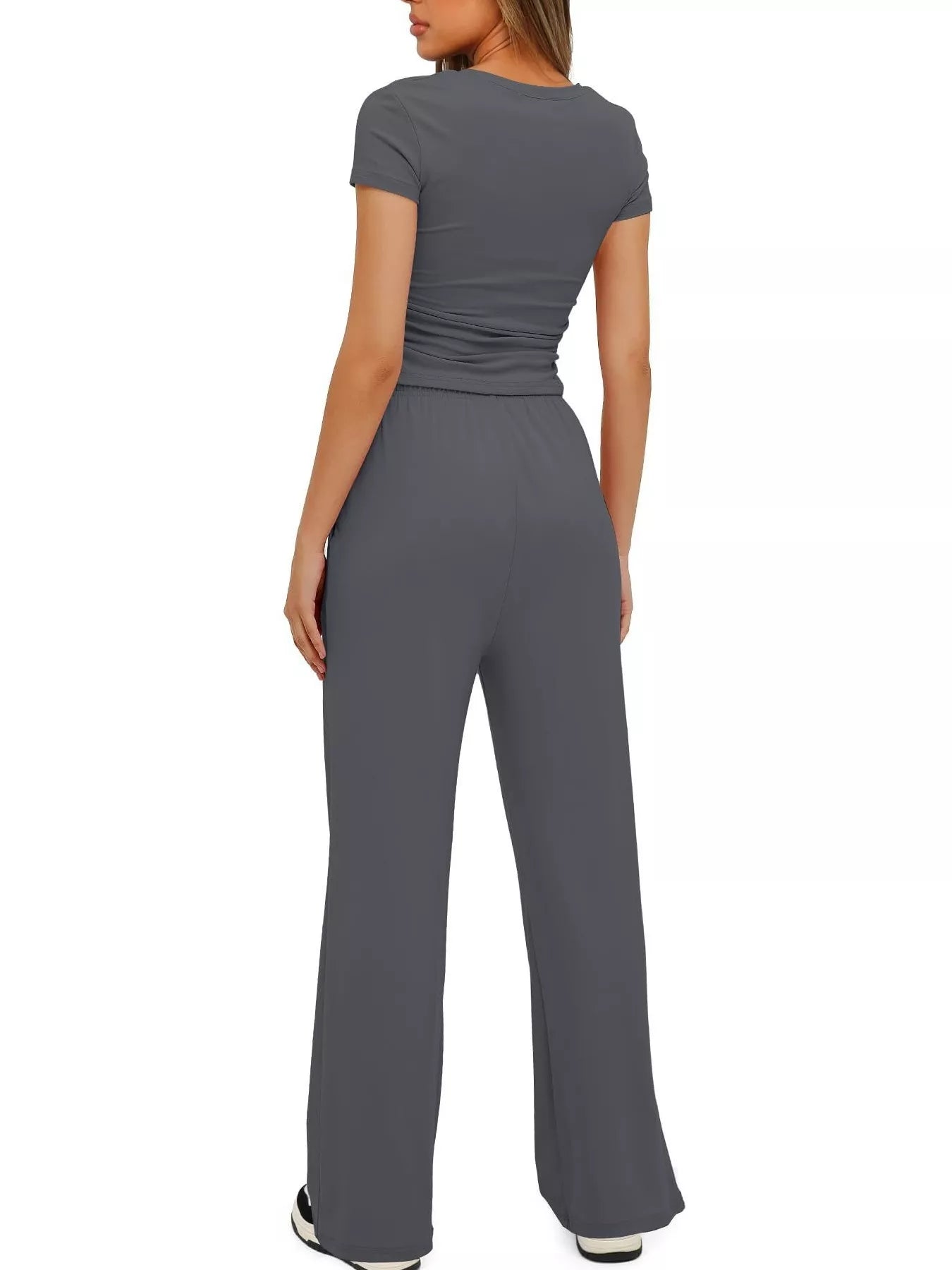 Round Neck Short Sleeve T-Shirt and Pants Set - Thalia Chic