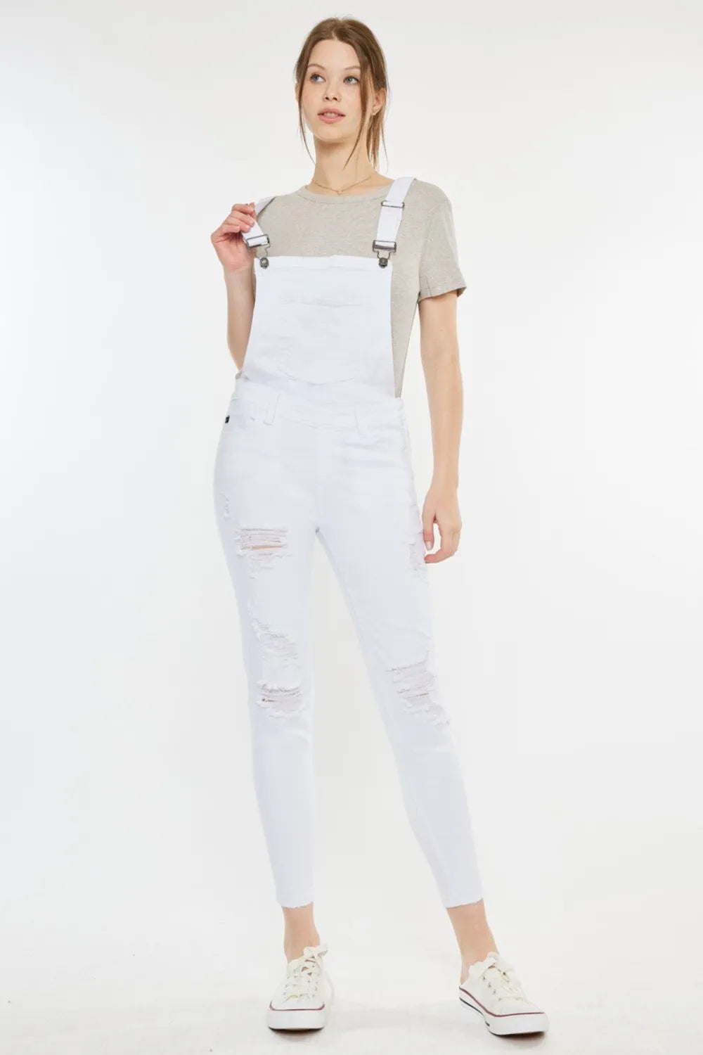 Kancan Distressed Skinny Denim Overalls - Thalia Chic