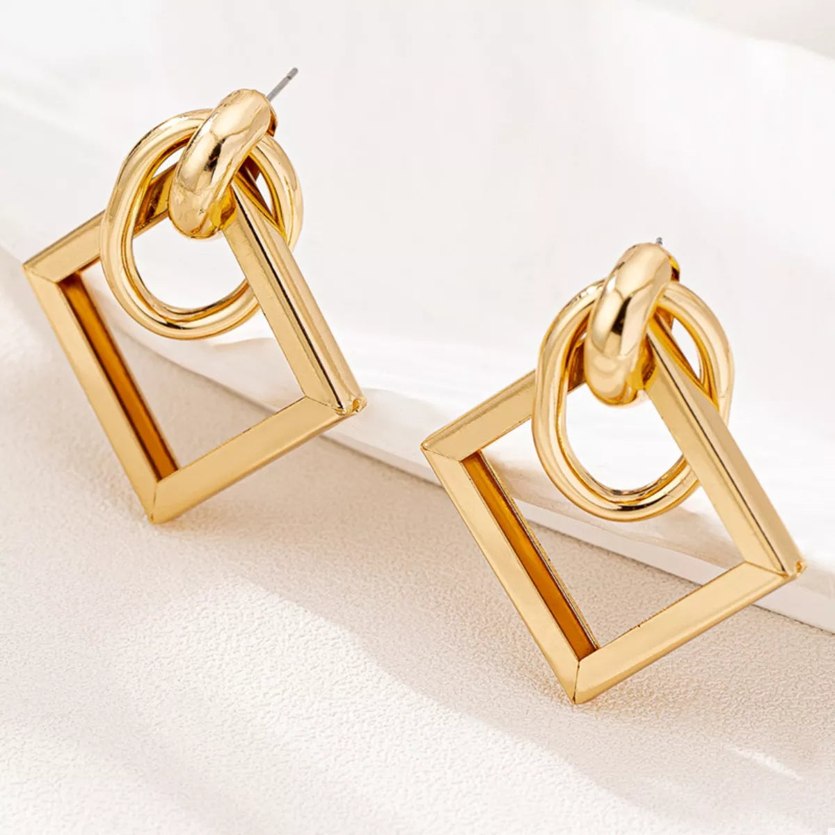 18K Gold-Plated Geometric Square Hoop Earrings - Thalia Chic