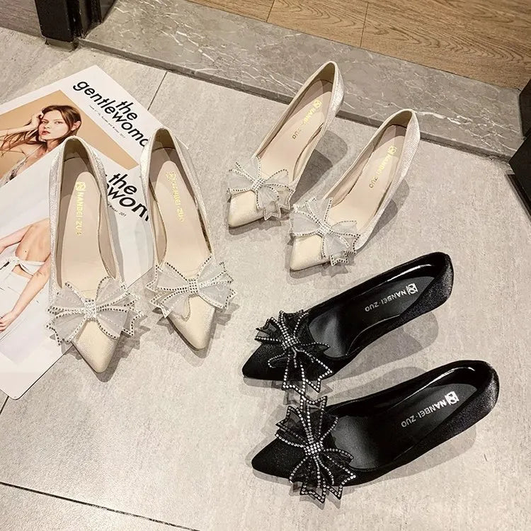 Bow Point Toe Stiletto Pumps - Thalia Chic