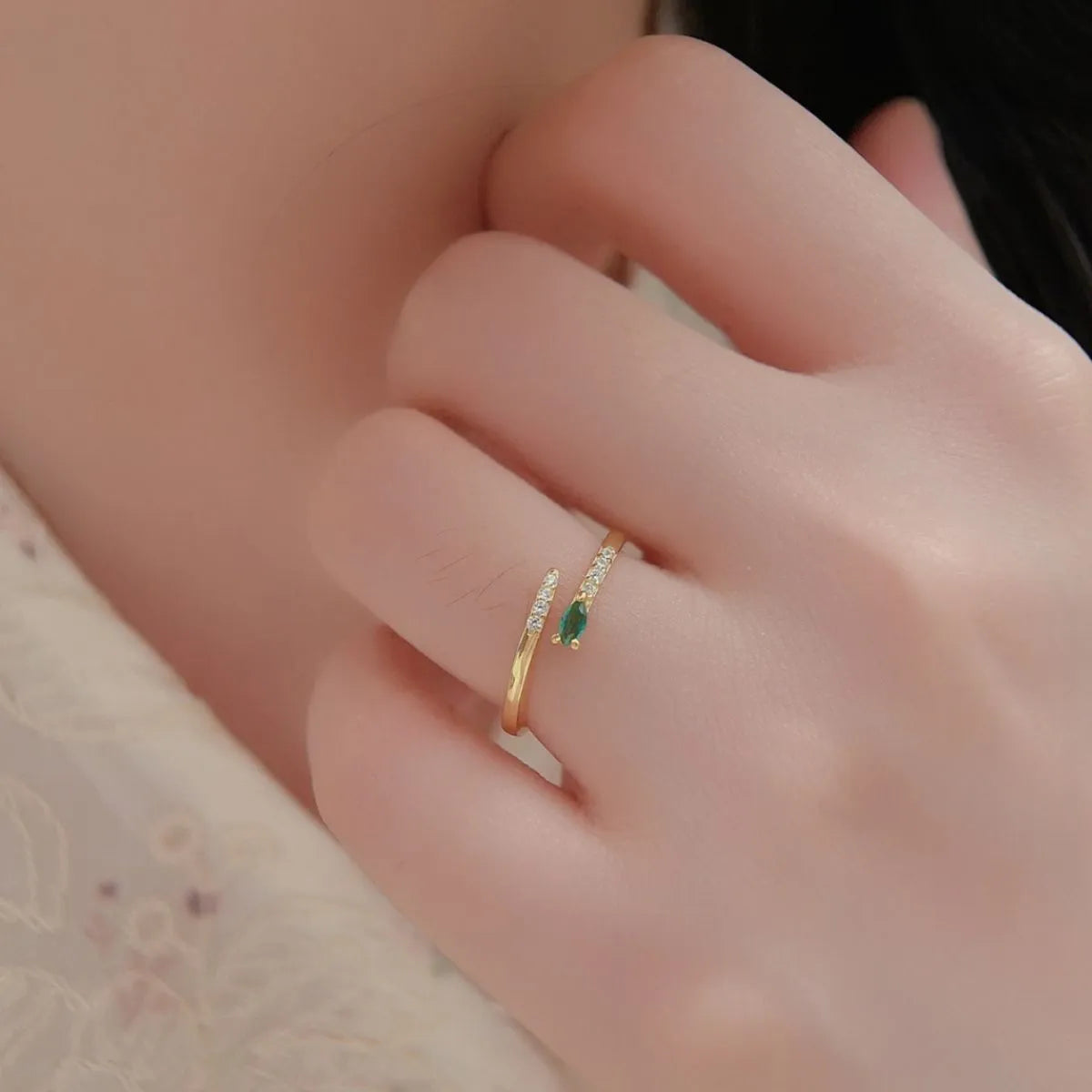 925 Sterling Silver Inland Zircon Open Ring - Thalia Chic