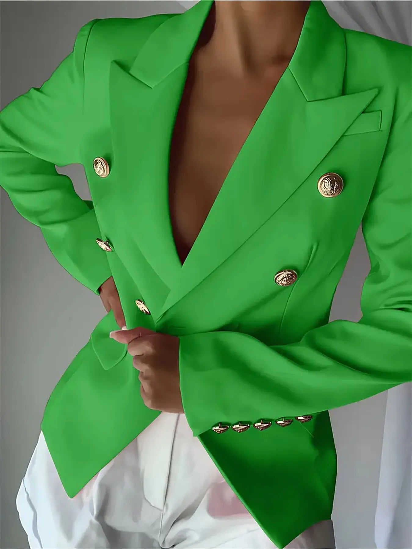 Decor Button Lapel Collar Blazer - Thalia Chic