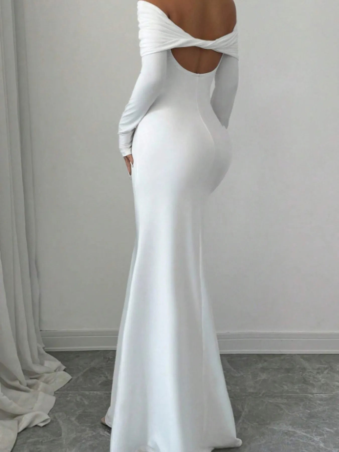 Off-Shoulder Long Sleeve Bodycon Maxi Dress - Thalia Chic