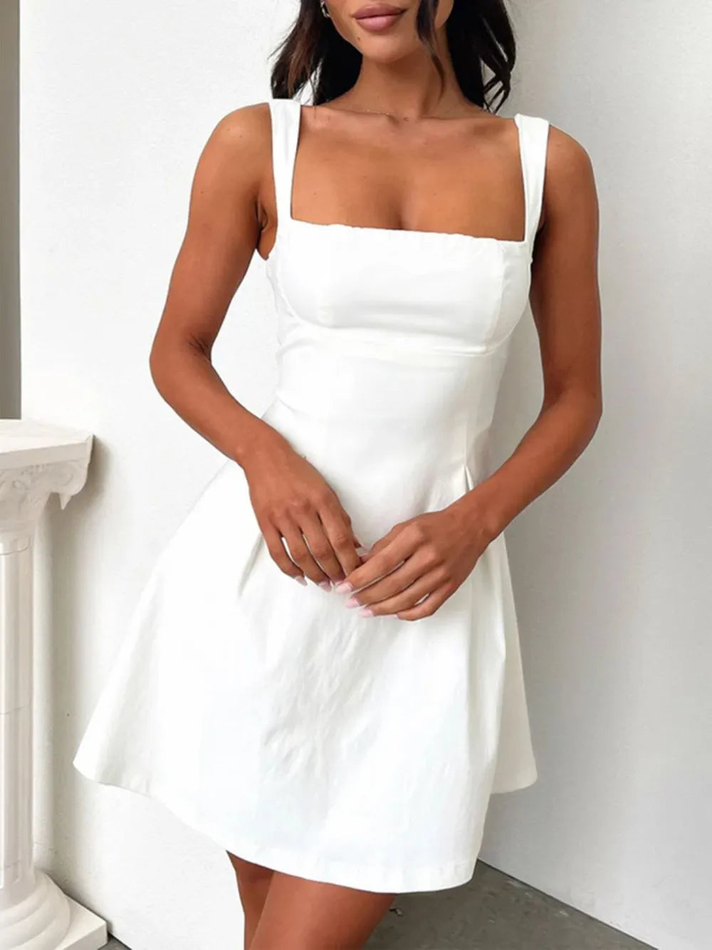 Devine Bow Back Square Neck Mini Dress - Thalia Chic