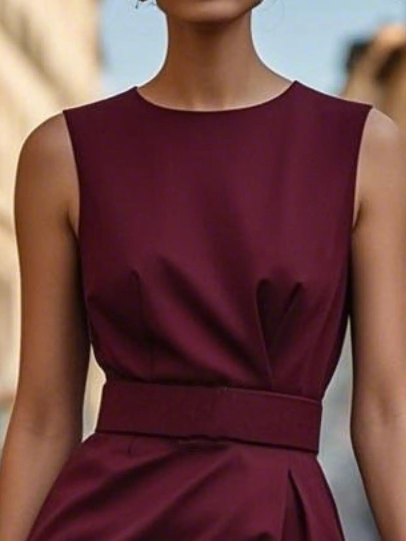 Round Neck Sleeveless Midi Sheath Dress - Thalia Chic