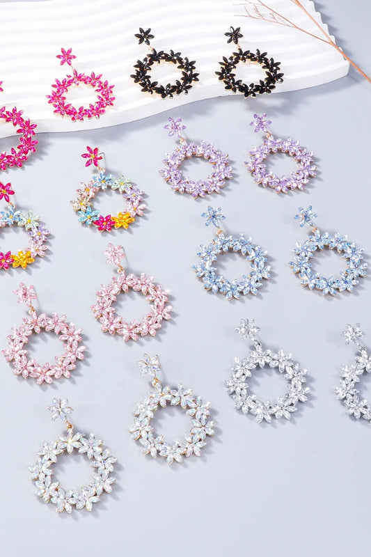 Rhinestone Flower Dangle Earrings - Thalia Chic