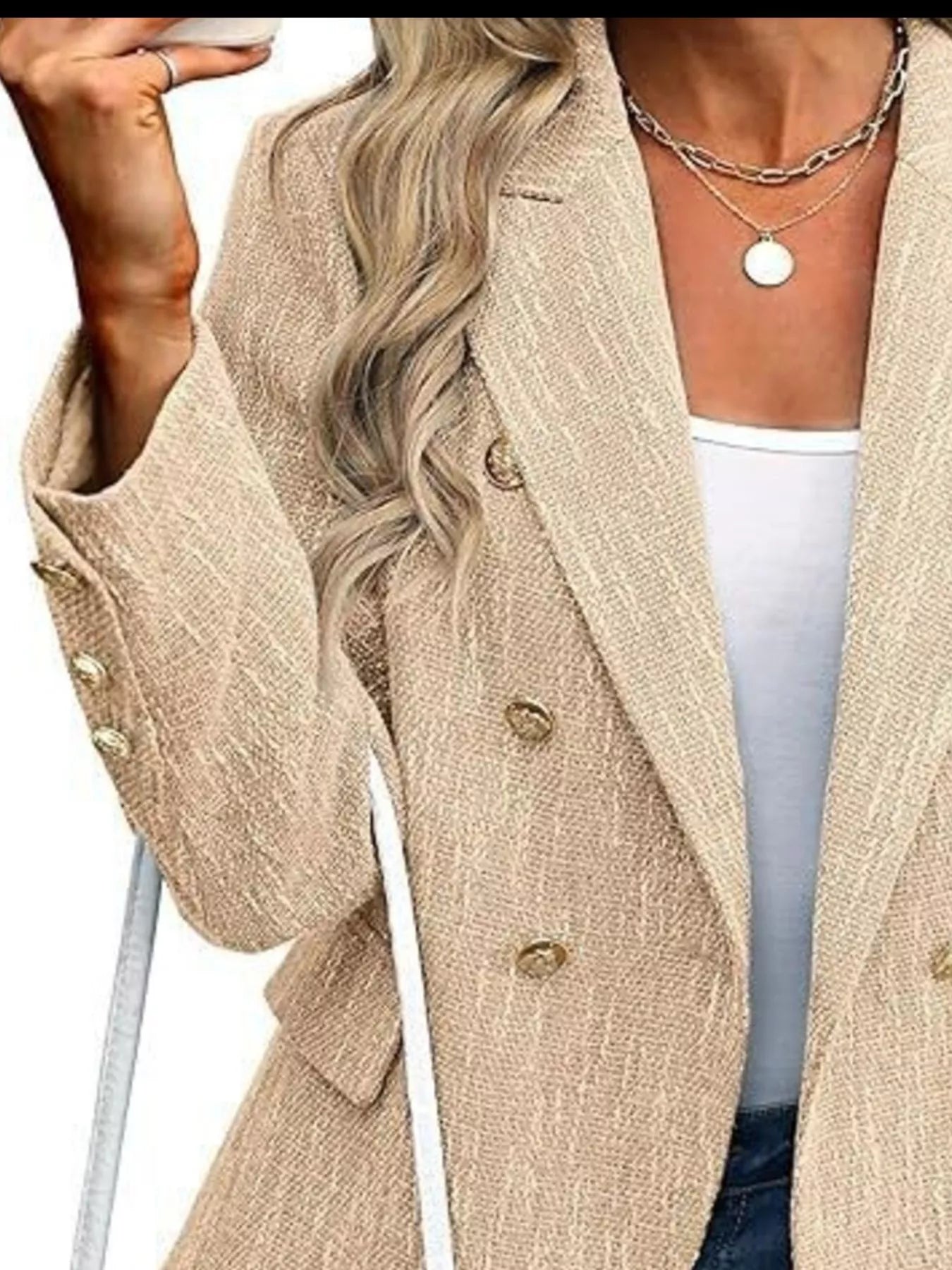 Double-Breasted Lapel Collar Blazer - Thalia Chic