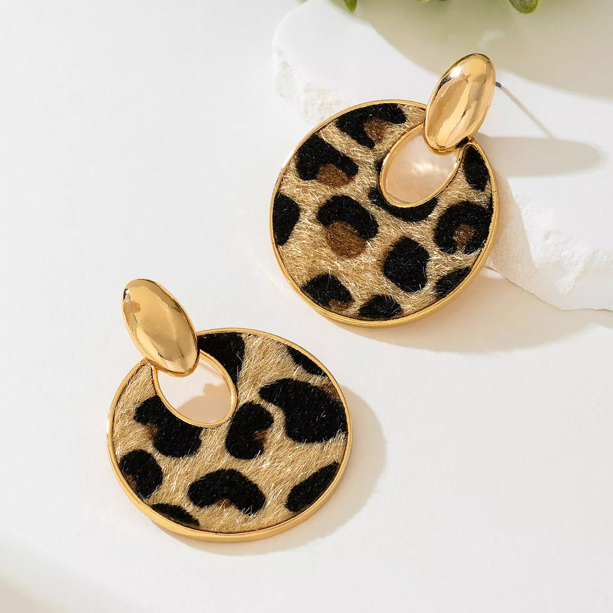 Leopard Circle Dangle Earrings - Thalia Chic