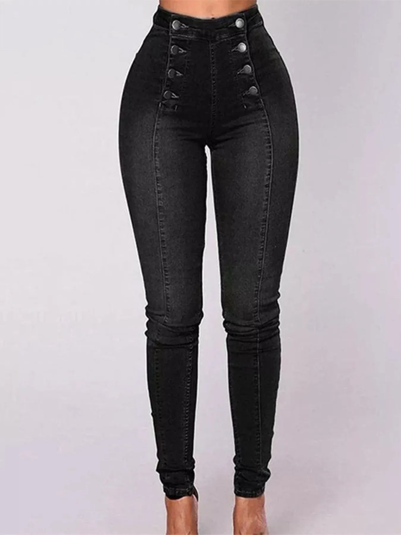 Full Size High-Waisted Double-Breasted Skinny Jeans Plus Size - Thalia Chic