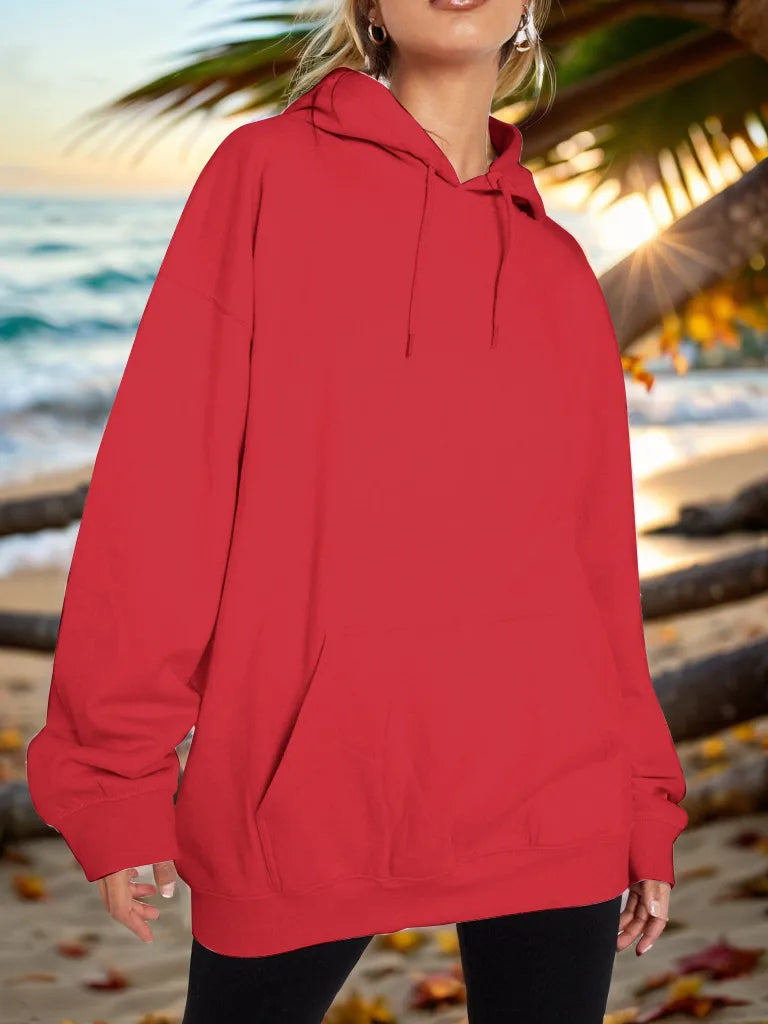 Drawstring Dropped Shoulder Hoodie - Thalia Chic