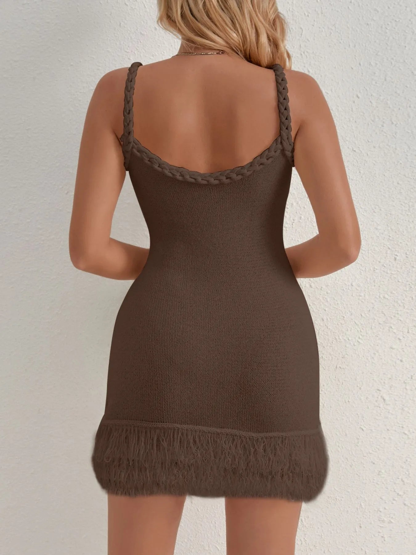 Fringe Hem Knit Cami Dress - Thalia Chic