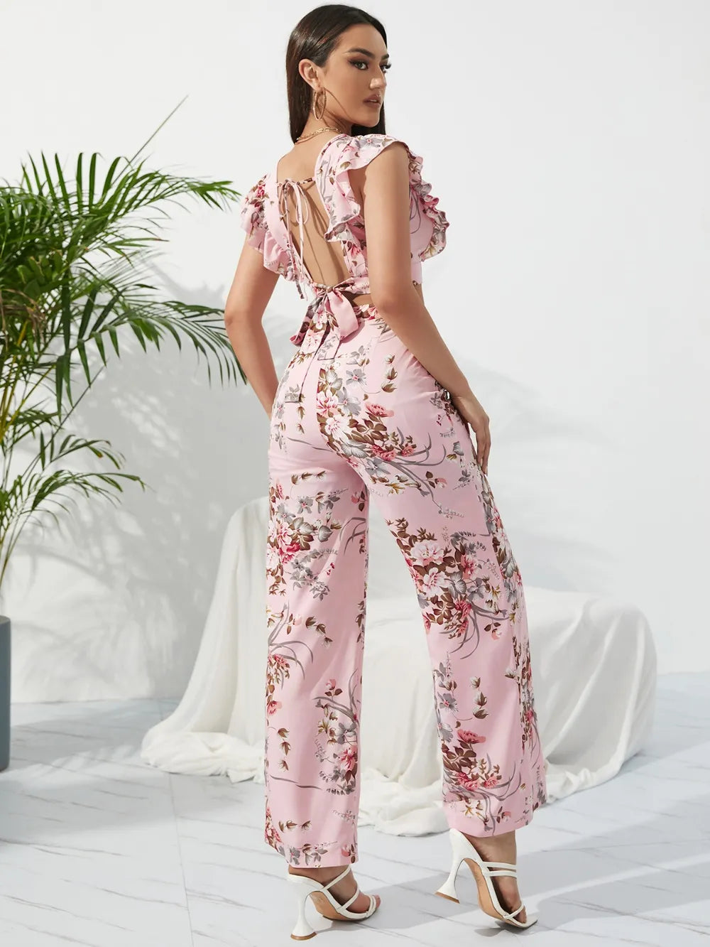 Honey Printed Surplice Cap Sleeve Top and Pants Set - Thalia Chic