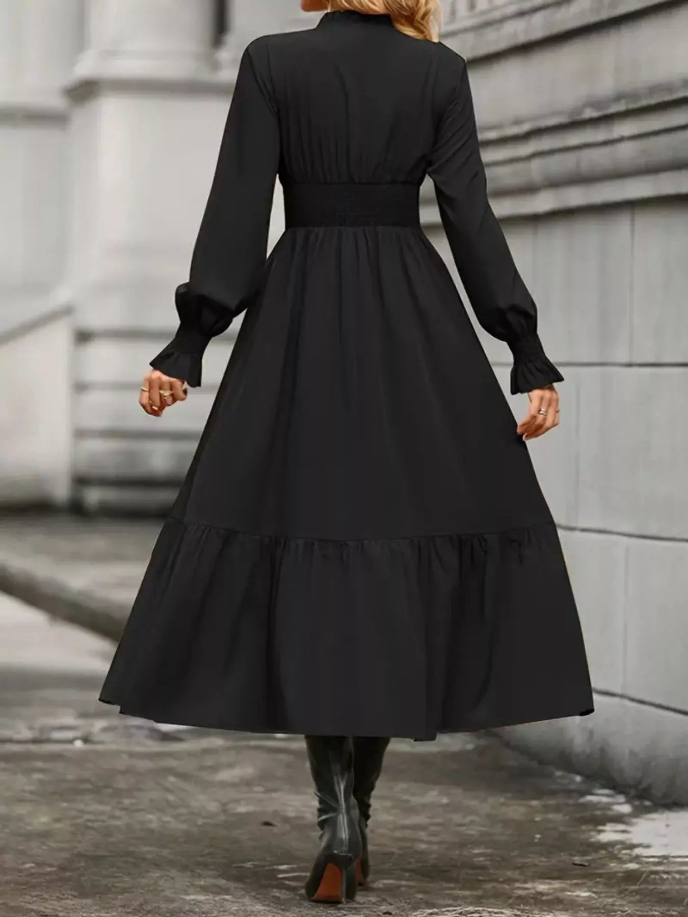 Surplice Long Sleeve Tiered Midi Dress - Thalia Chic