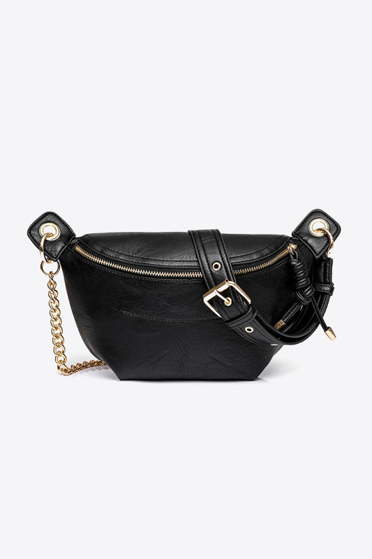PU Leather Chain Strap Crossbody Bag - Thalia Chic