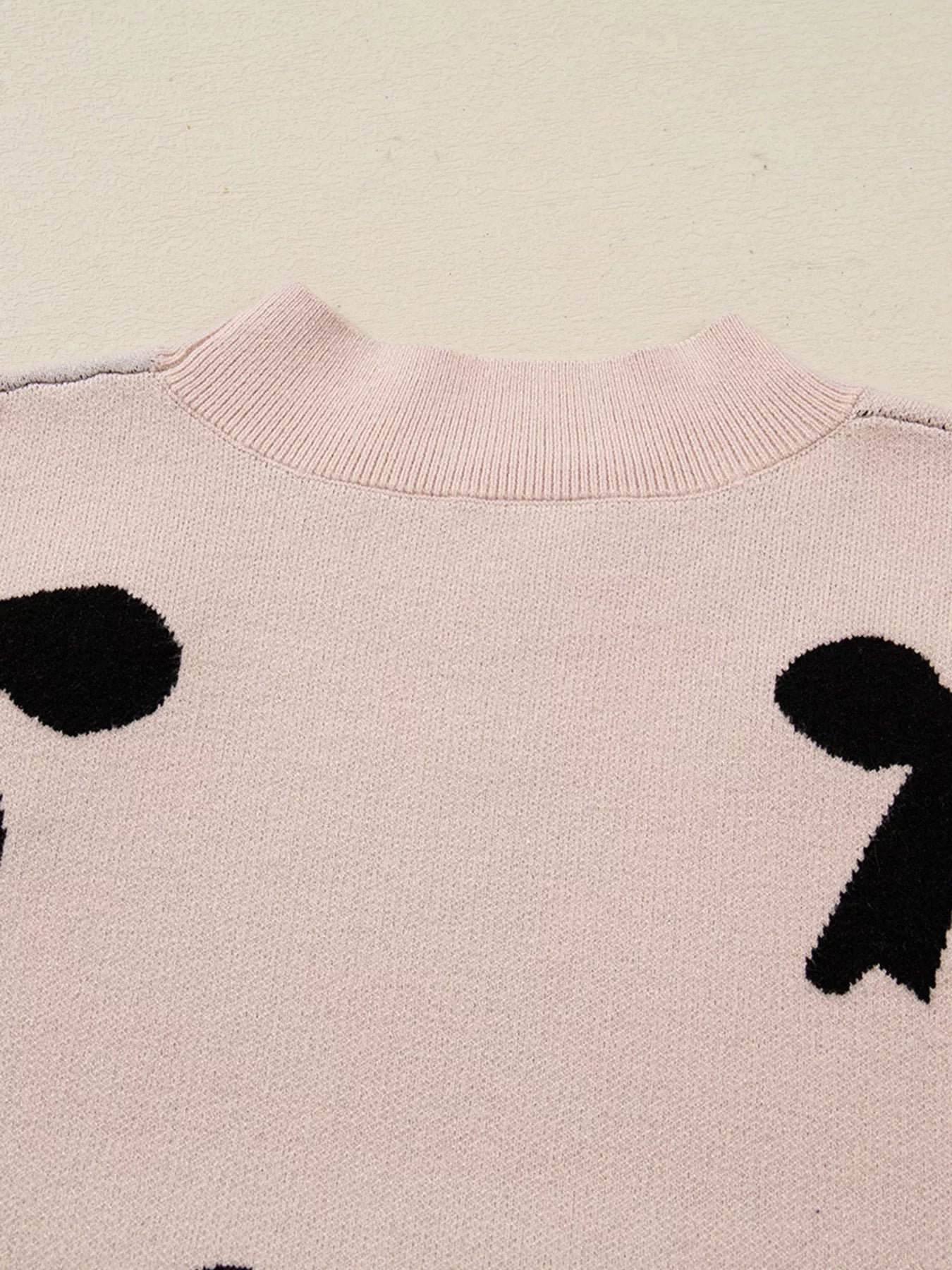 Pearl Embellished Bow Pattern Loose Sweater - Thalia Chic