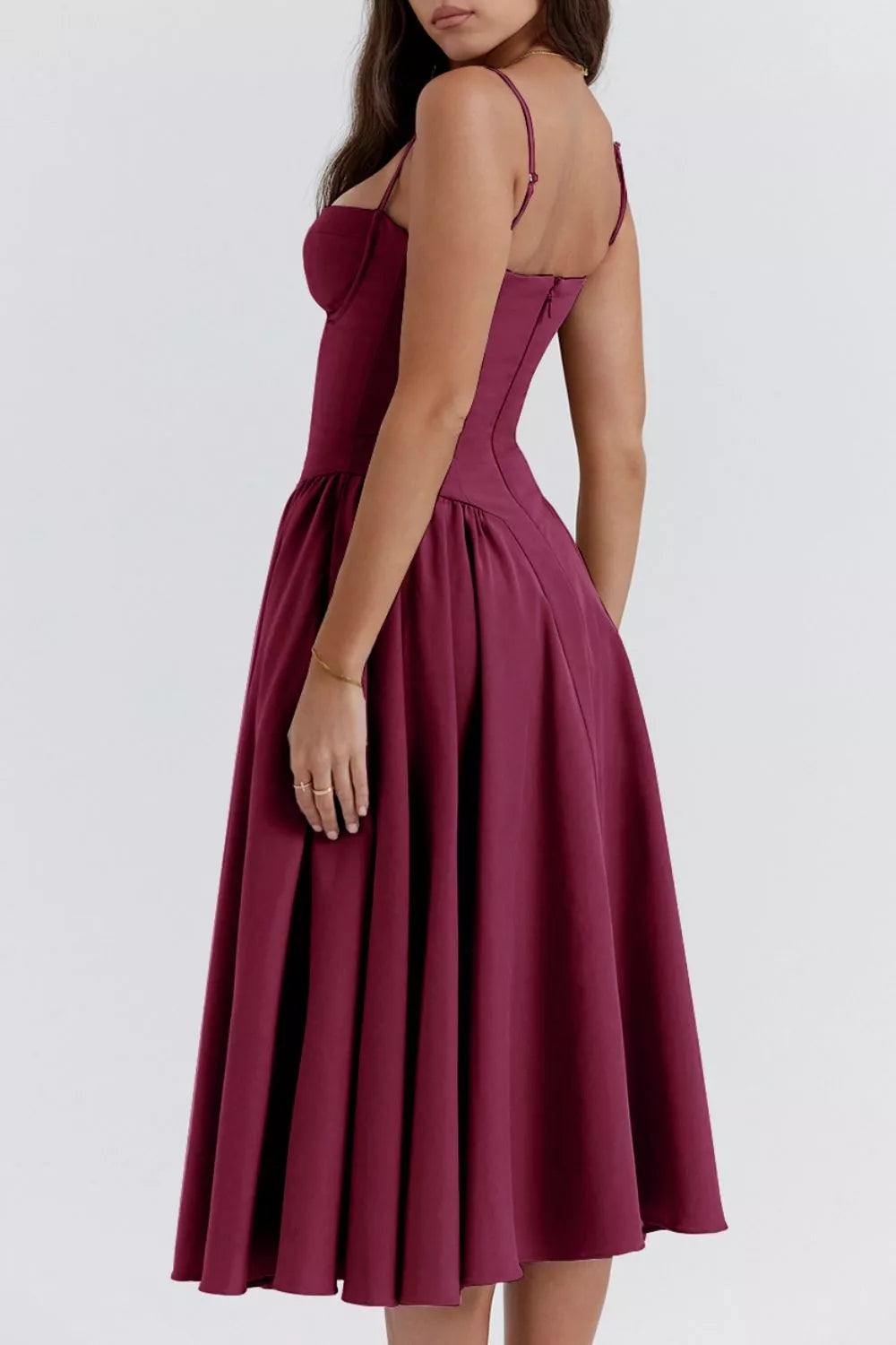 Sweetheart Neck Ruched Midi Dress - Thalia Chic