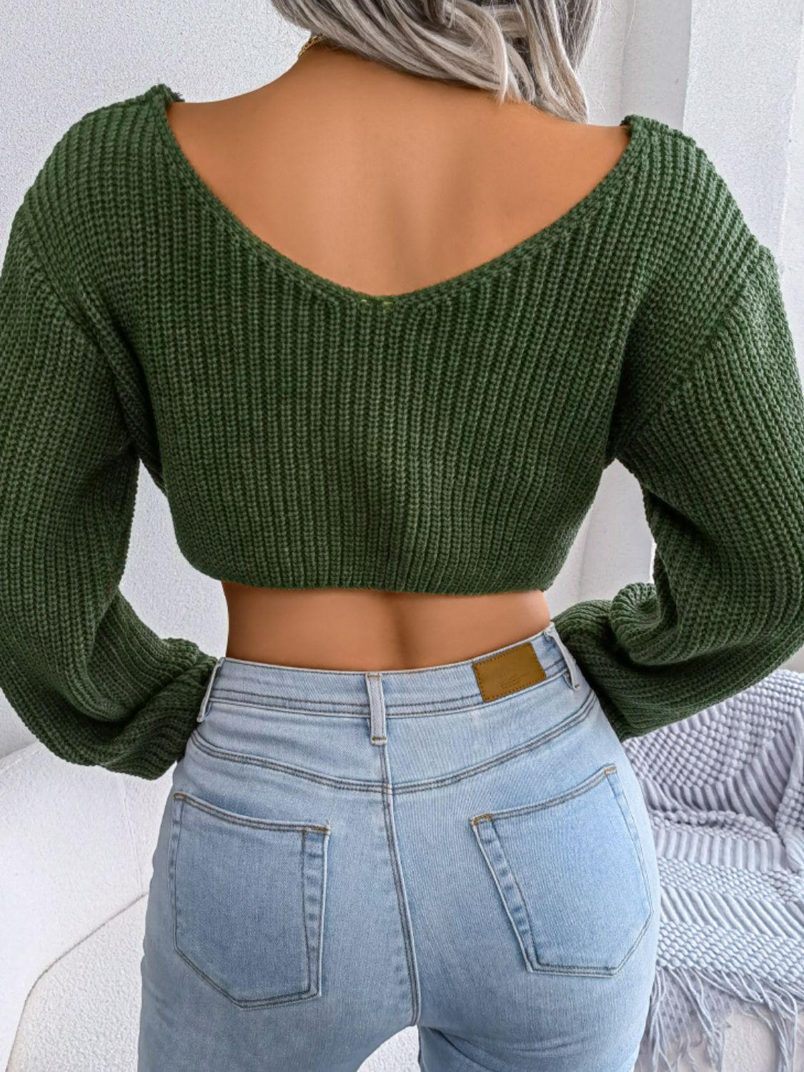 Twisted Front Long Sleeve Cropped Sweater - Thalia Chic