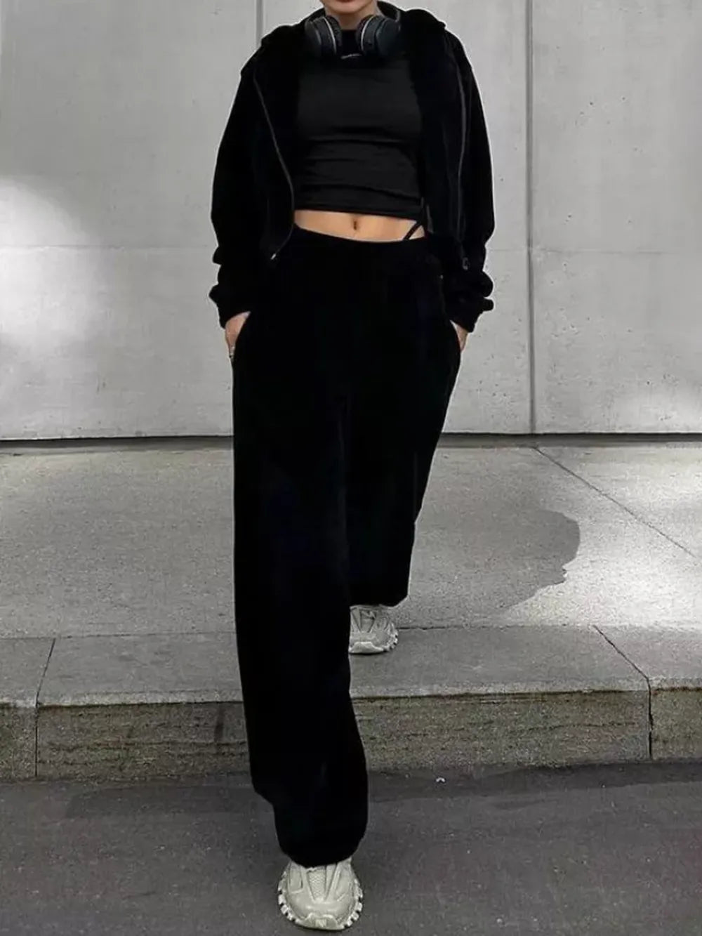 Zip Up Hoodie and Pocketed Pants Set - Thalia Chic