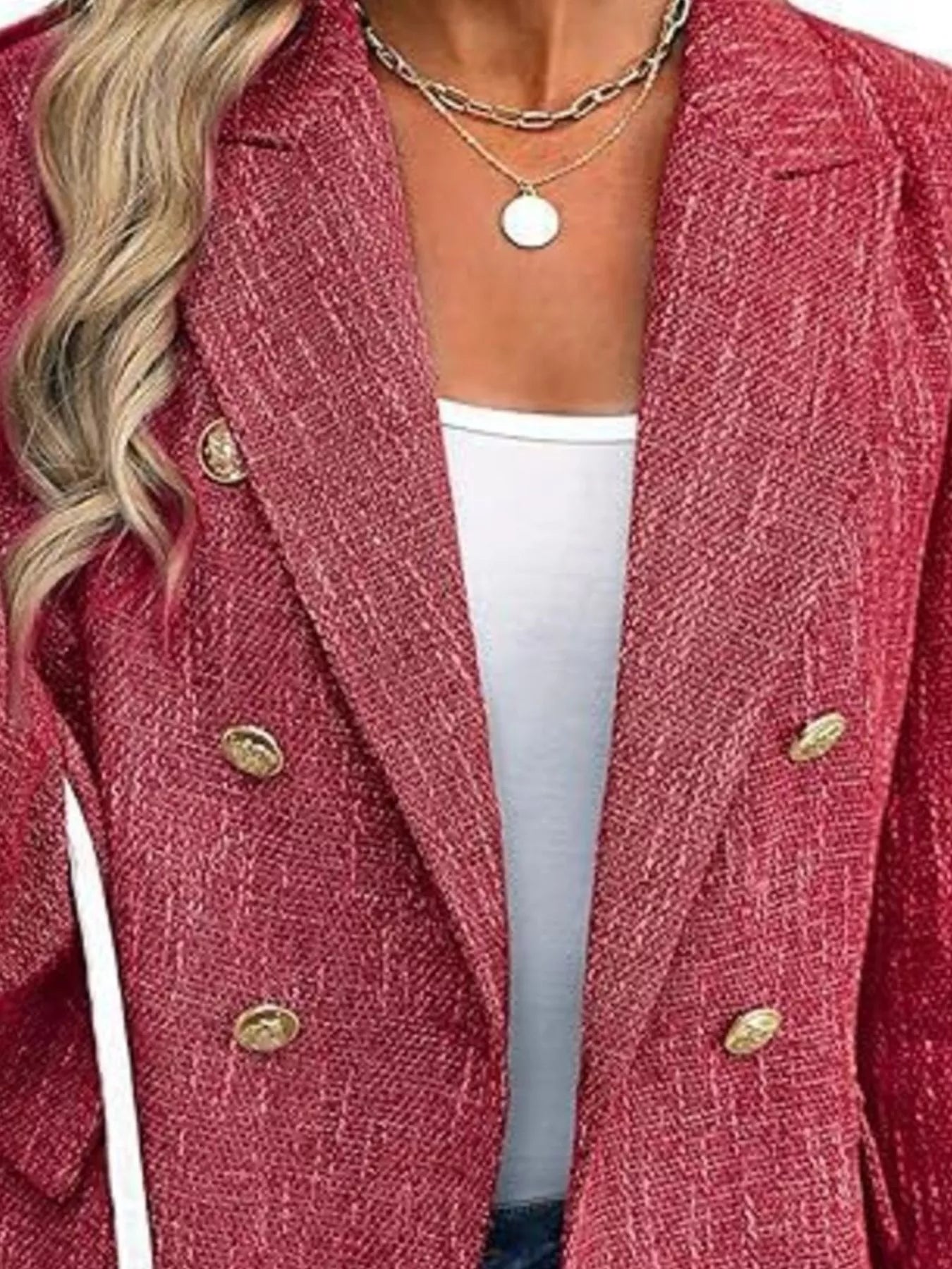 Double-Breasted Lapel Collar Blazer - Thalia Chic