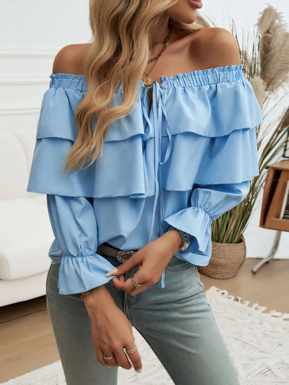 Devine Off-Shoulder Flounce Sleeve Blouse - Thalia Chic