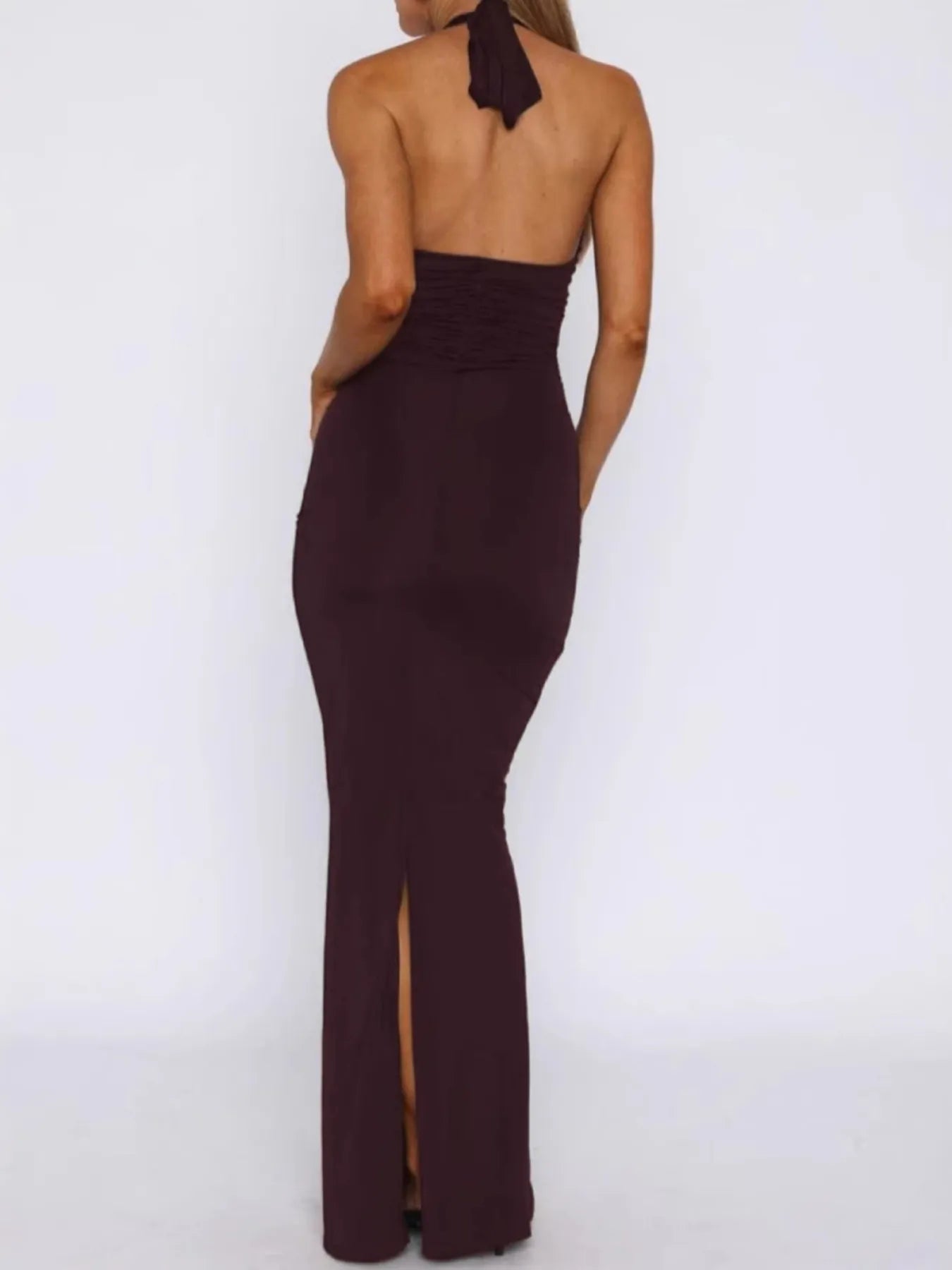 Slit Back Halter Neck Maxi Dress - Thalia Chic
