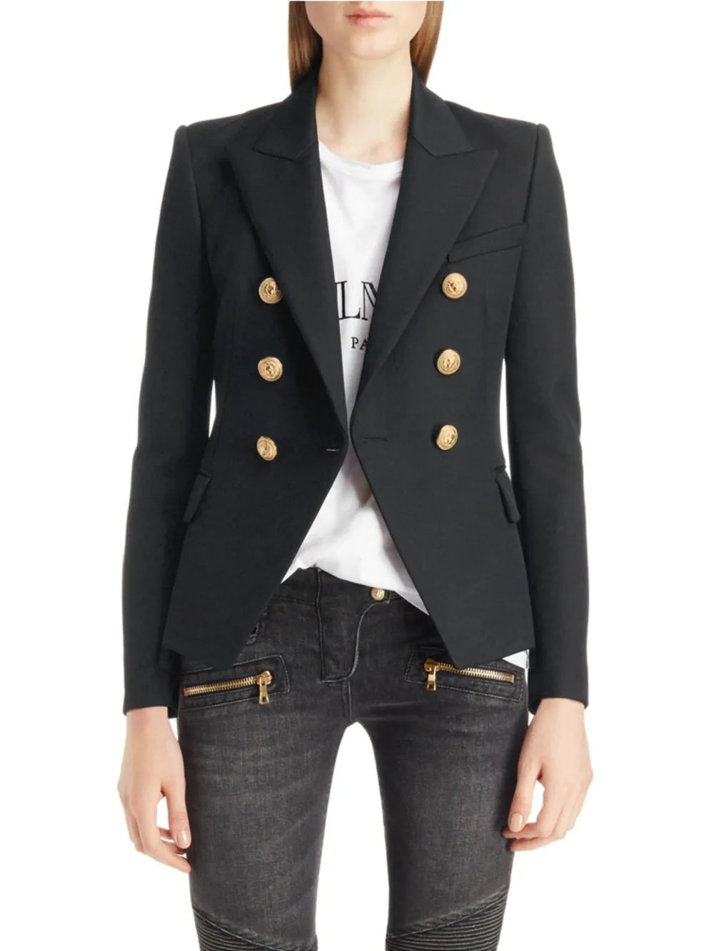 Lapel Collar Long Sleeve Blazer - Thalia Chic