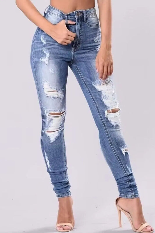 Full Size Distressed Skinny Jeans Plus Size - Thalia Chic