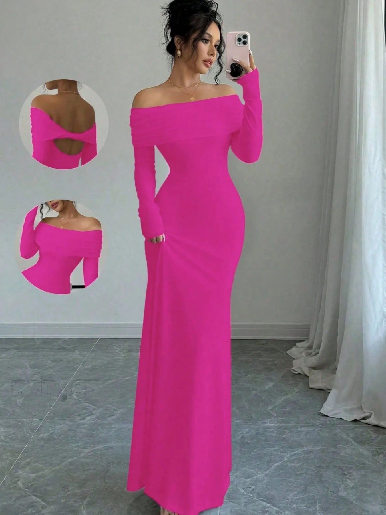 Off-Shoulder Long Sleeve Bodycon Maxi Dress - Thalia Chic