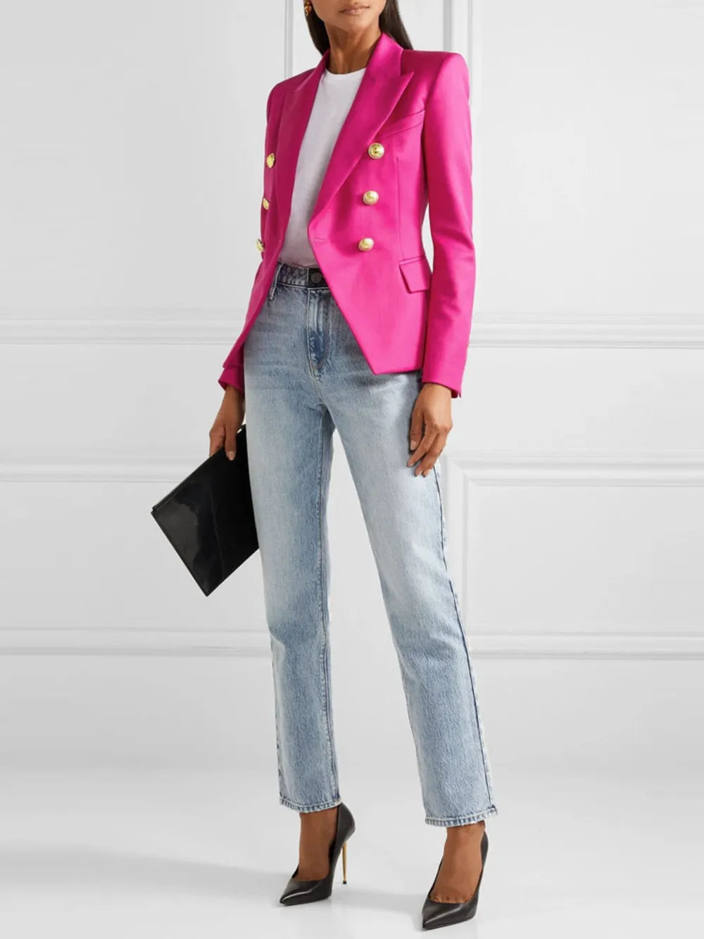 Lapel Collar Long Sleeve Blazer - Thalia Chic