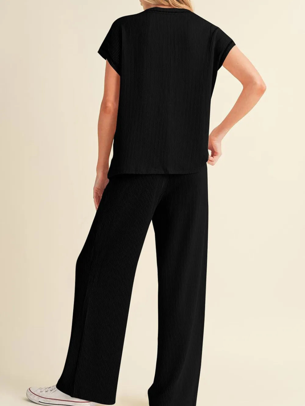 Ribbed Exposed Seam Top and Pants Set - Thalia Chic