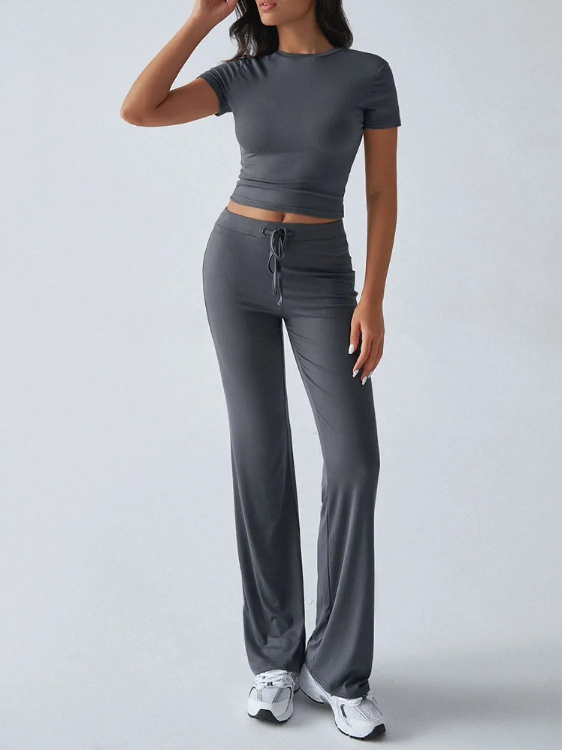 Round Neck Short Sleeve Top and Pants Set - Thalia Chic