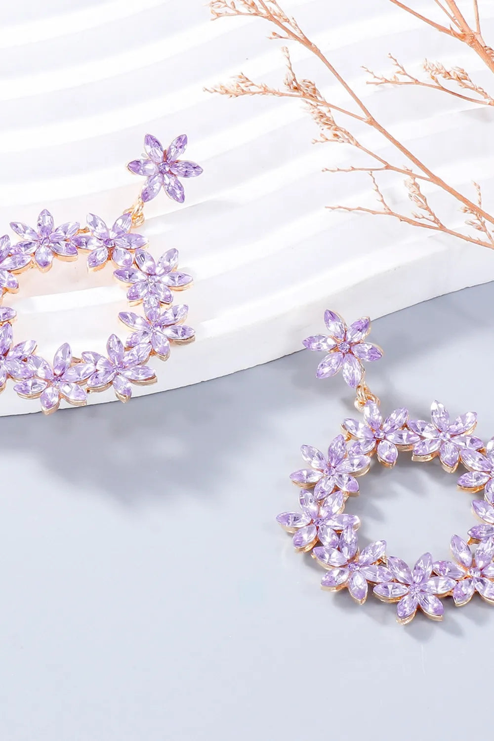 Rhinestone Flower Dangle Earrings - Thalia Chic