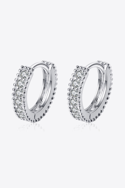 925 Sterling Silver Inlaid Moissanite Huggie Earrings - Thalia Chic