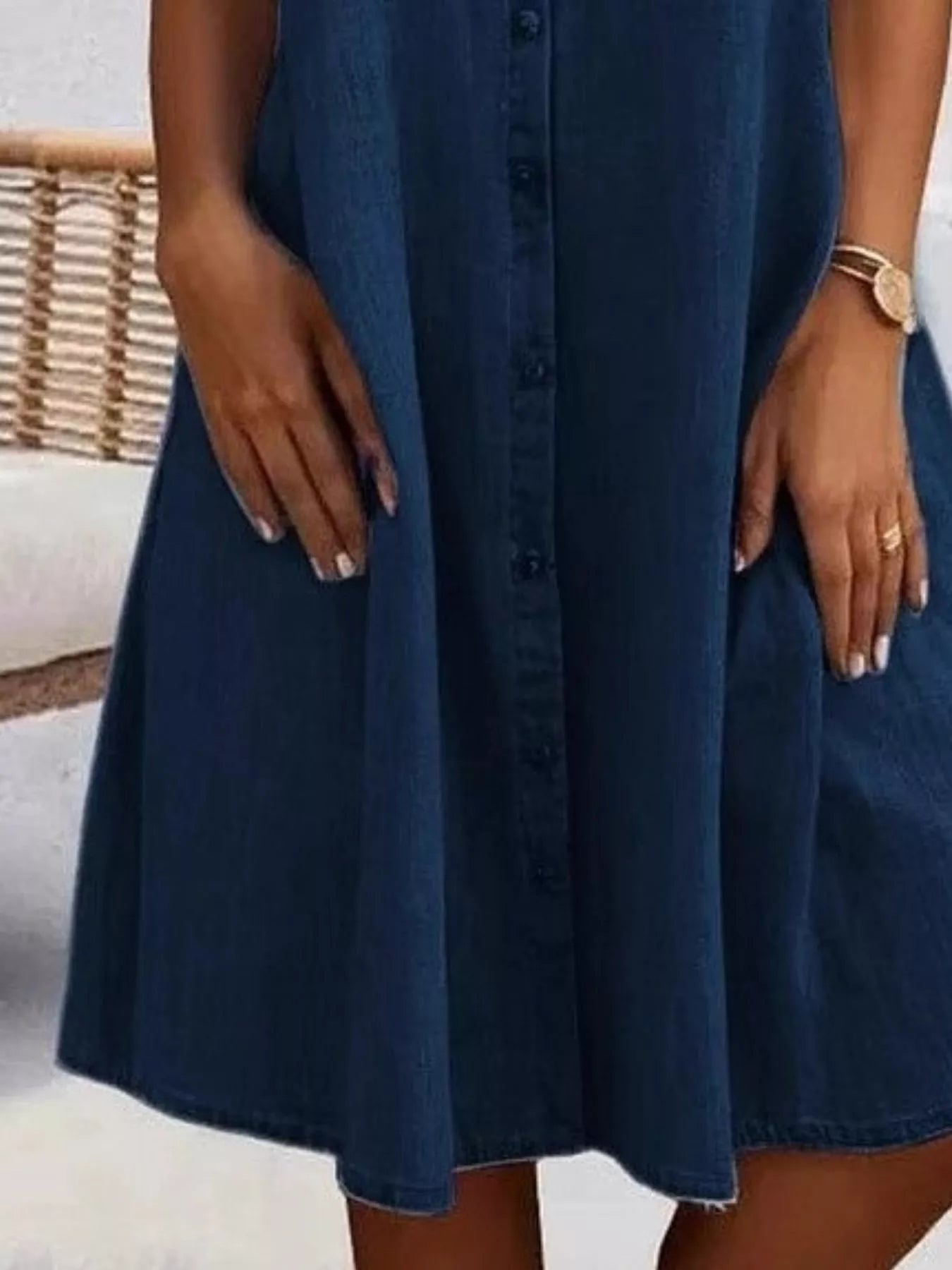 Full Size Button-Front Short Sleeve Denim Dress Plus Size - Thalia Chic