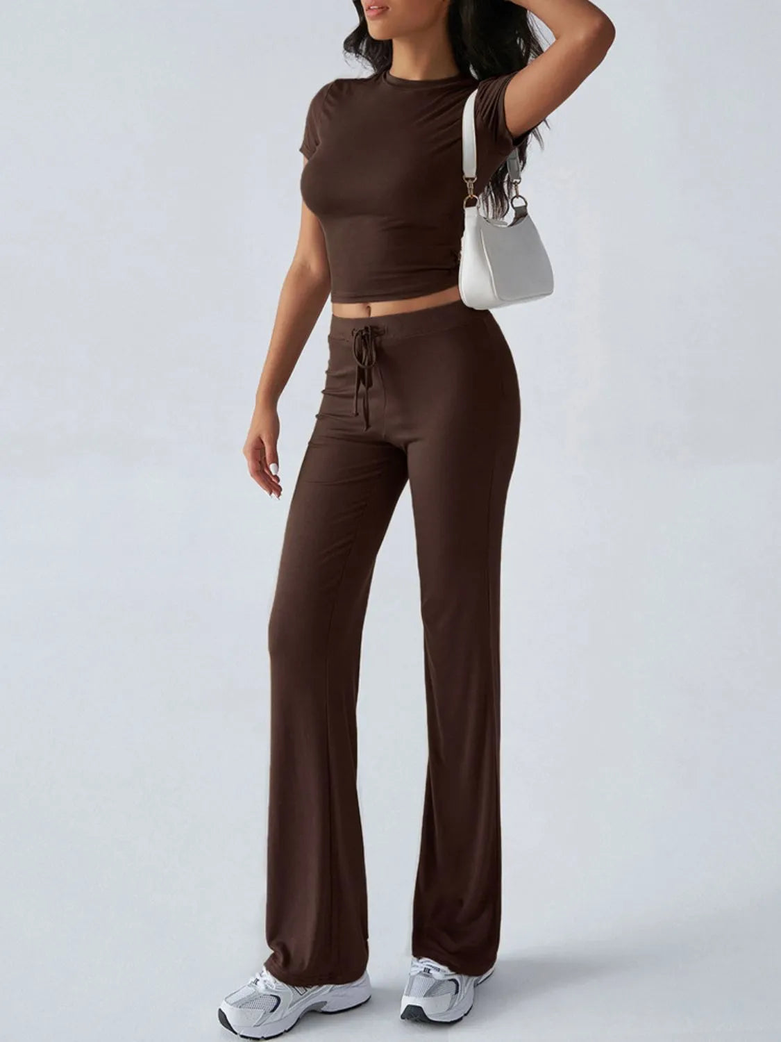 Round Neck Short Sleeve Top and Pants Set - Thalia Chic