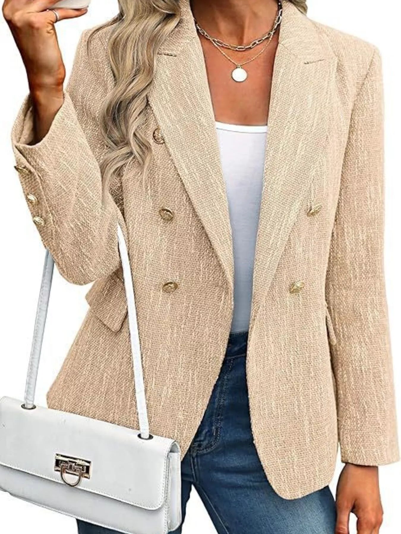 Double-Breasted Lapel Collar Blazer - Thalia Chic