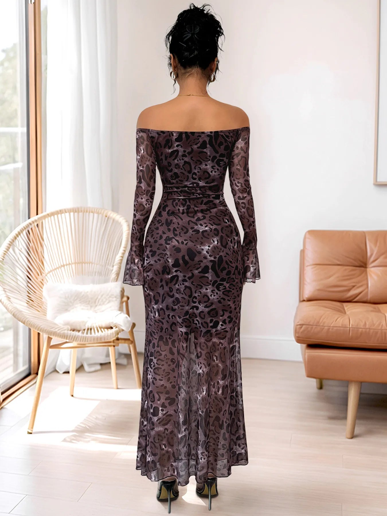 Off-Shoulder Long Sleeve Maxi Dress - Thalia Chic