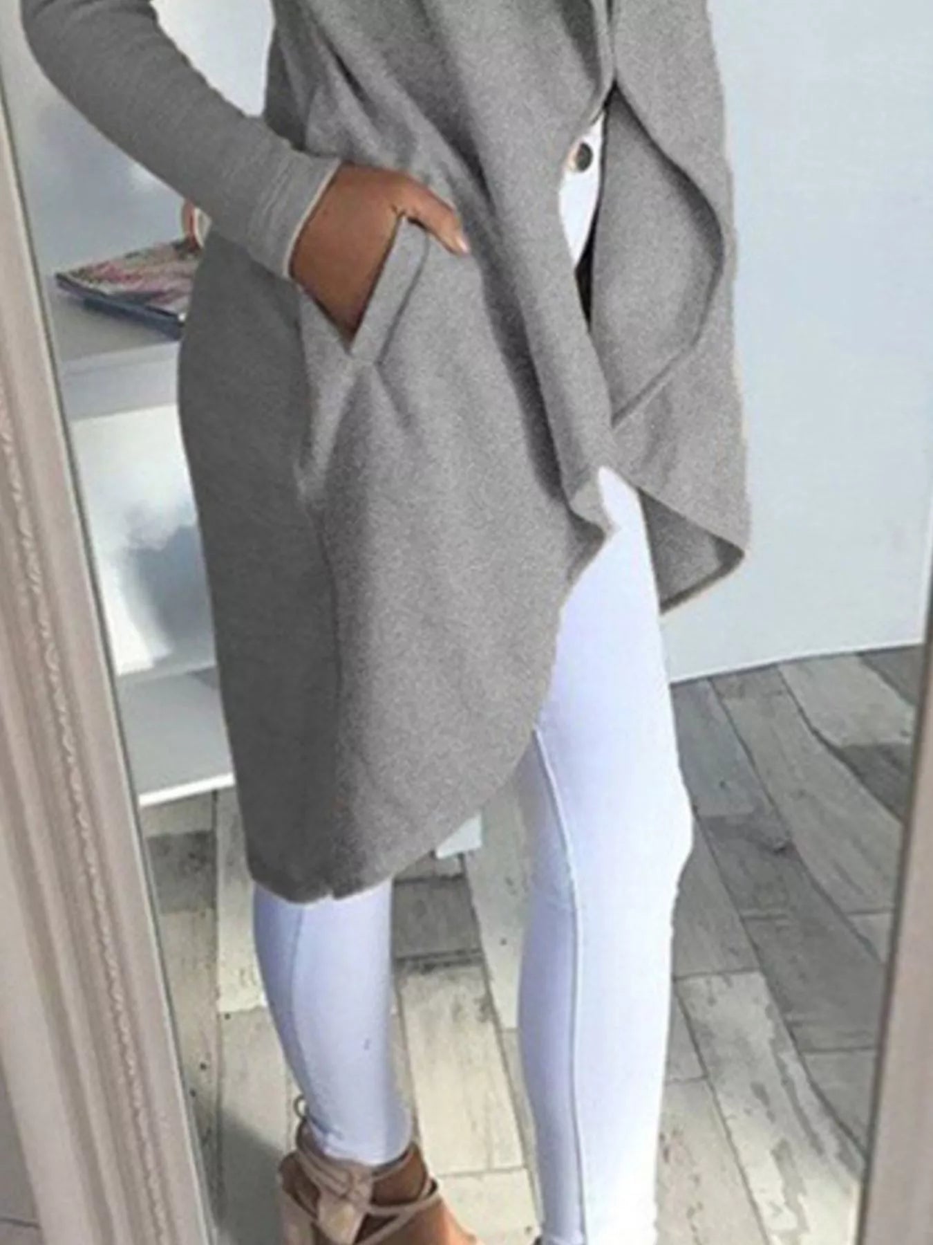 Full Size Lapel Collar Long Sleeve Coat Plus Size - Thalia Chic
