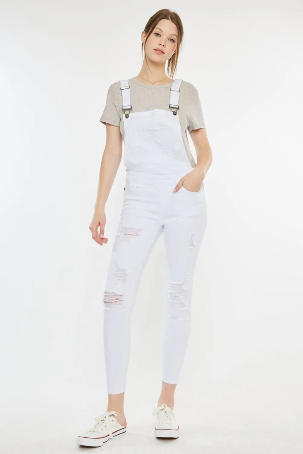 Kancan Distressed Skinny Denim Overalls - Thalia Chic